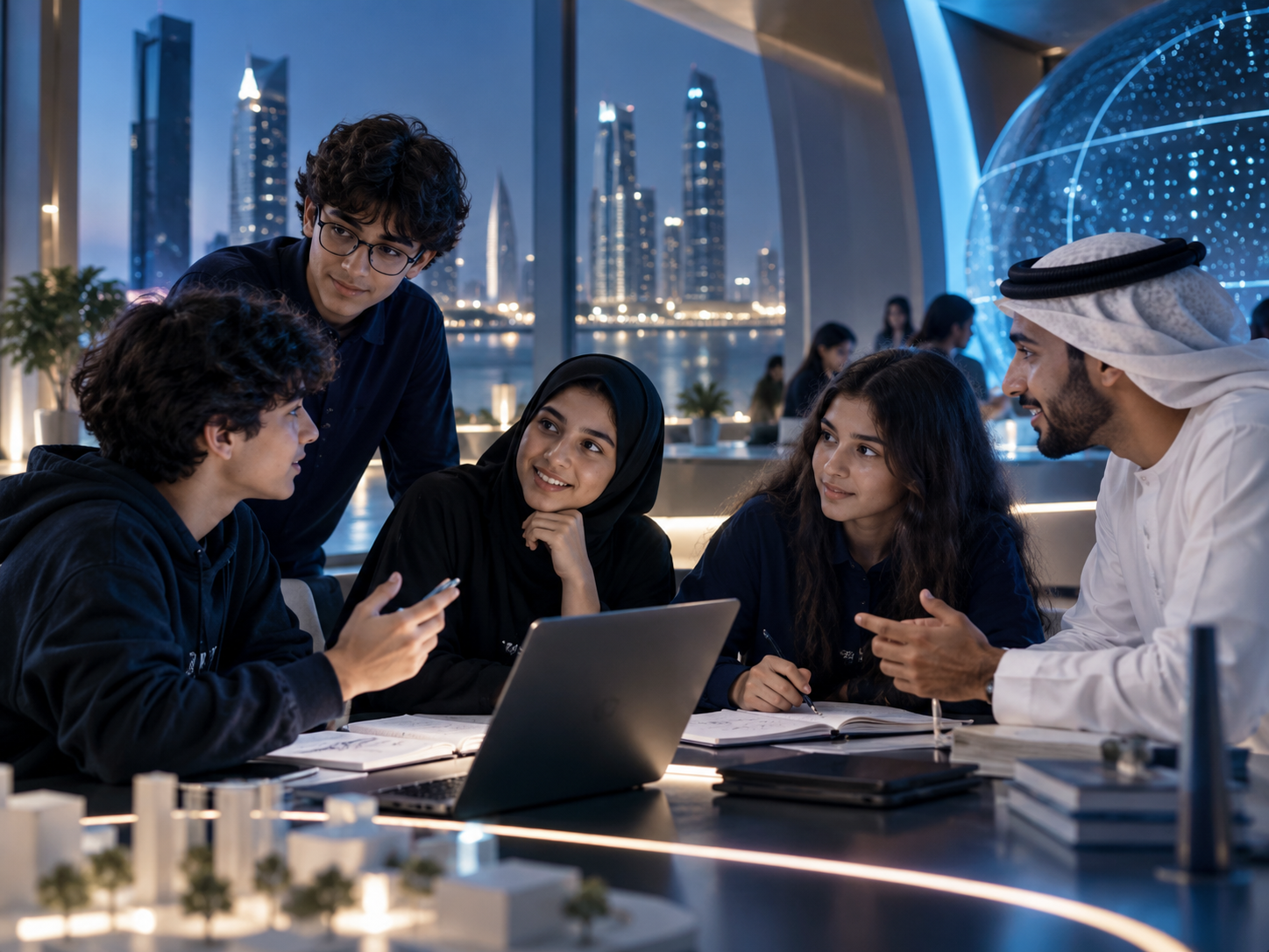 Students and mentor in a premium innovation setting